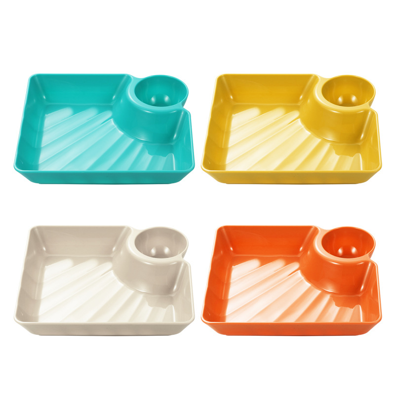 Japanese Dumpling Plate with Vinegar Dish Creative Plastic Dinner Plate Sushi Plate Household Snack Plate Square Dim Sum Plate Pastry Plate