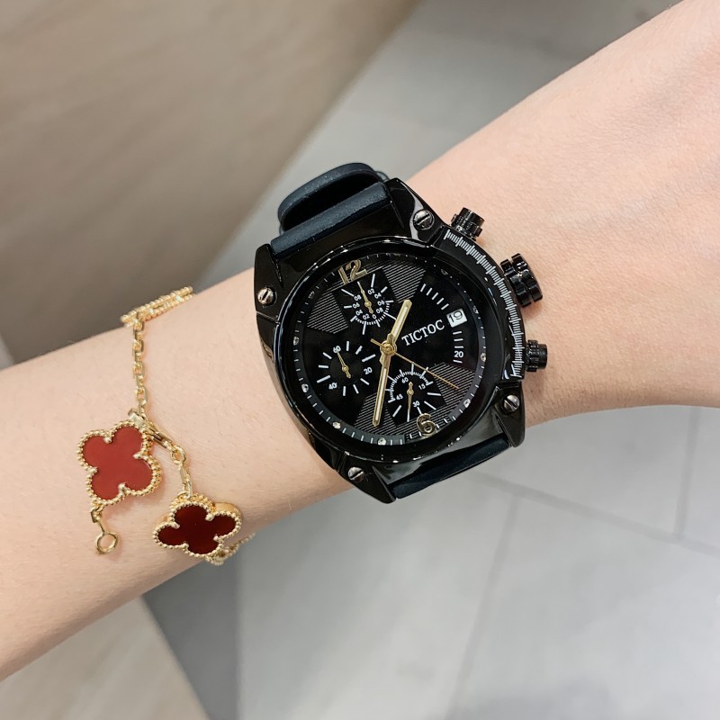 新款tictoc手表女大表盘欧美风胶带复古时尚气质高端百搭石英腕表