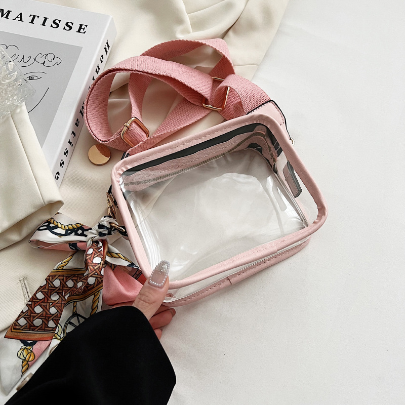 夏季新款时尚pvc女包韩版洋气宽肩带透明包包女包斜挎小方包批发