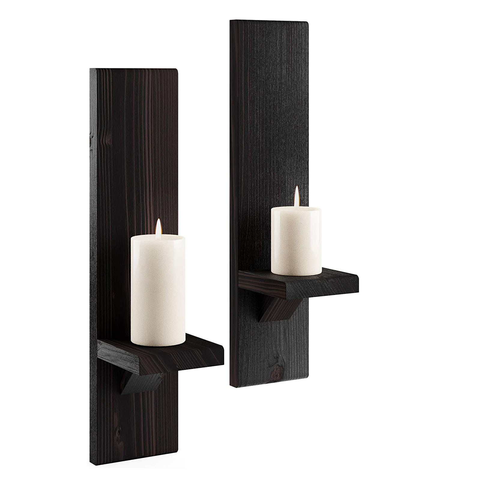 跨境壁挂式烛台木质烛台壁挂式乡村柱状农舍墙壁装饰木制烛台