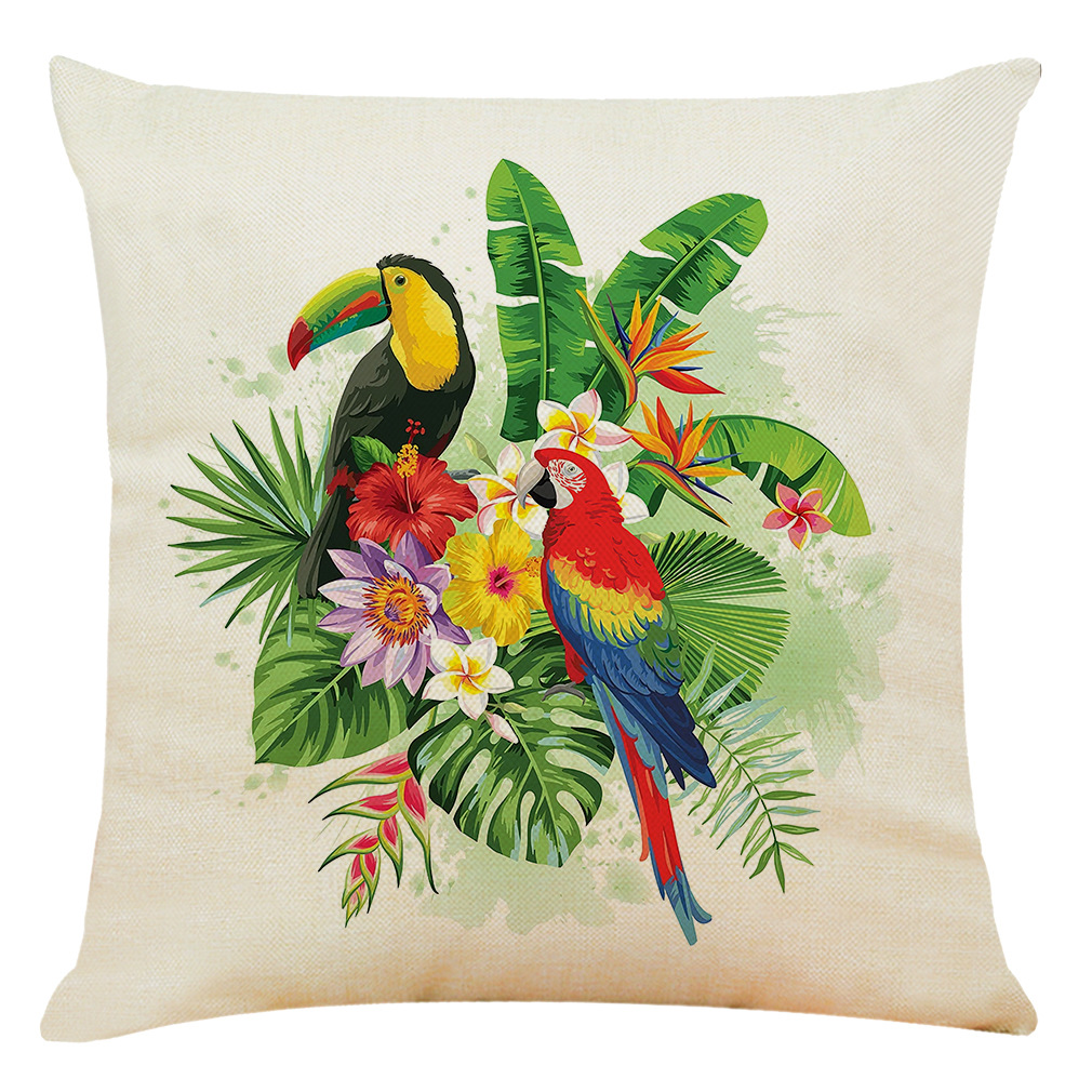 New Tropical Plant Printed Cotton and Linen Pillow Car Cushion Sofa Cushion Cross-Border Home Fabric Decoration Wholesale