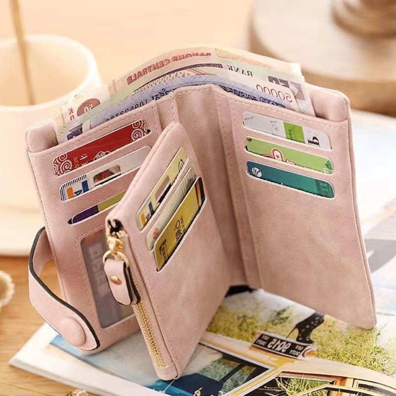 2023 Wallet Women's Short Ins Simple Hand Carrying New Student Korean Cute Double-Folding Multifunctional Coin Purse