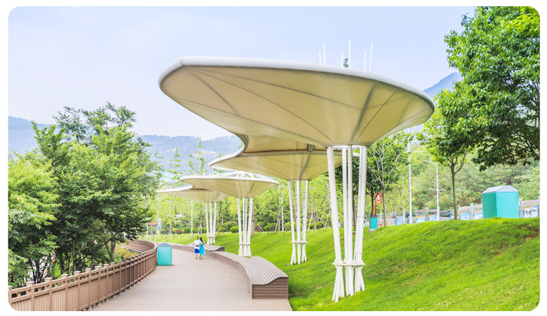 户外张拉膜结构景观遮阳挡雨棚艺术景观冒顶雨篷钢结构车棚公园棚