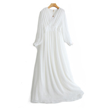 雪纺连衣裙夏秋装新款女夏白色纯色气质复古长裙套头中腰女神