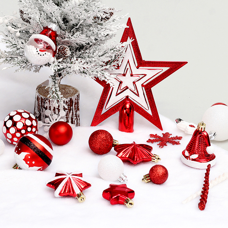 Cross-Border New Christmas Decorations Tree-Top Star Christmas Ball Painted Gift Set Christmas Tree Ornaments