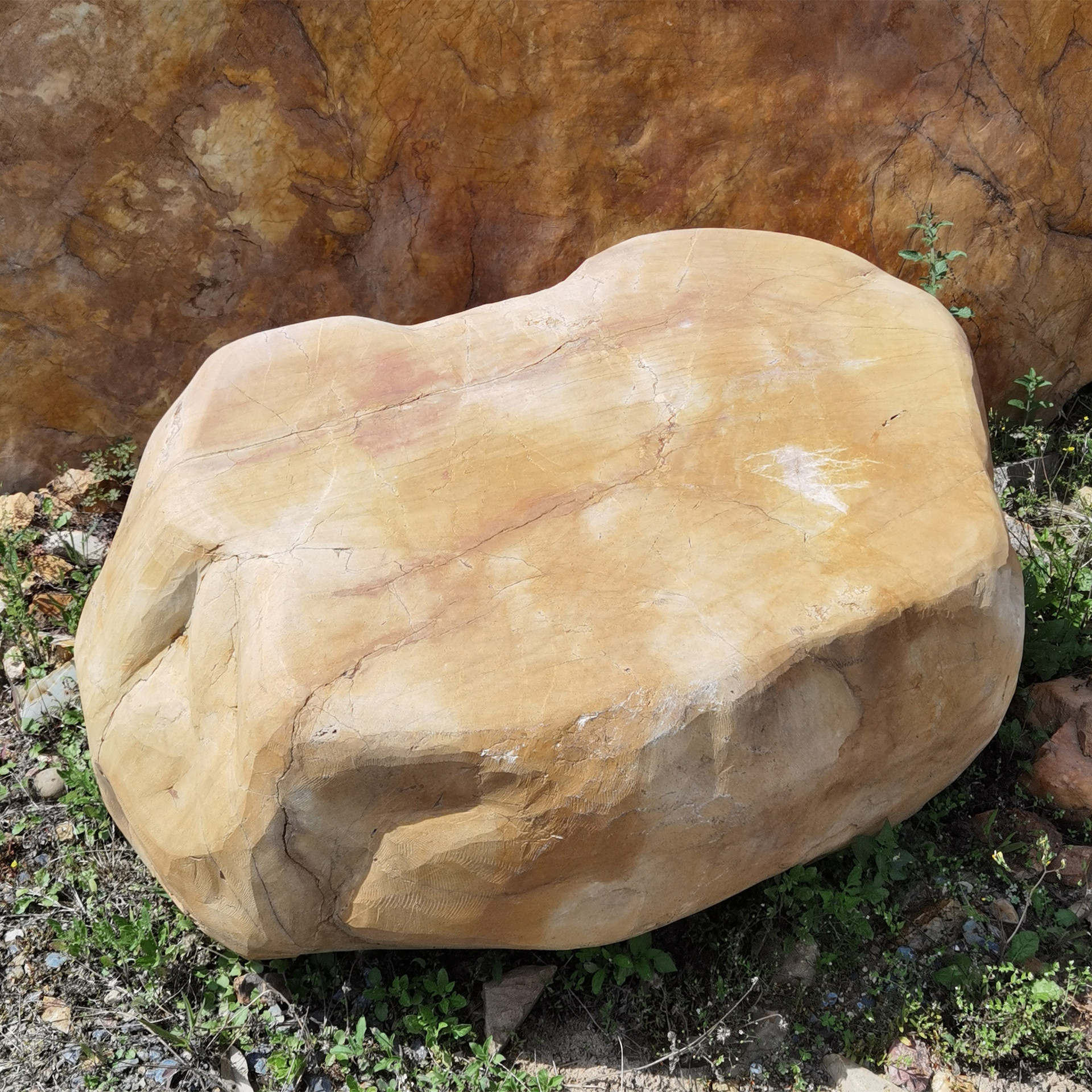 扁平切面石批发,厂家供应鱼池石,园林黄色溪石