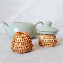 越南藤编茶盖托茶壶盖置小摆件茶道零配紫砂壶托茶壶架铁壶盖托