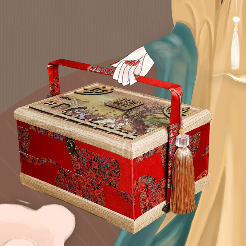 月饼礼盒包装盒传统中式木质提篮复古国潮酒店团购中秋红酒礼品盒