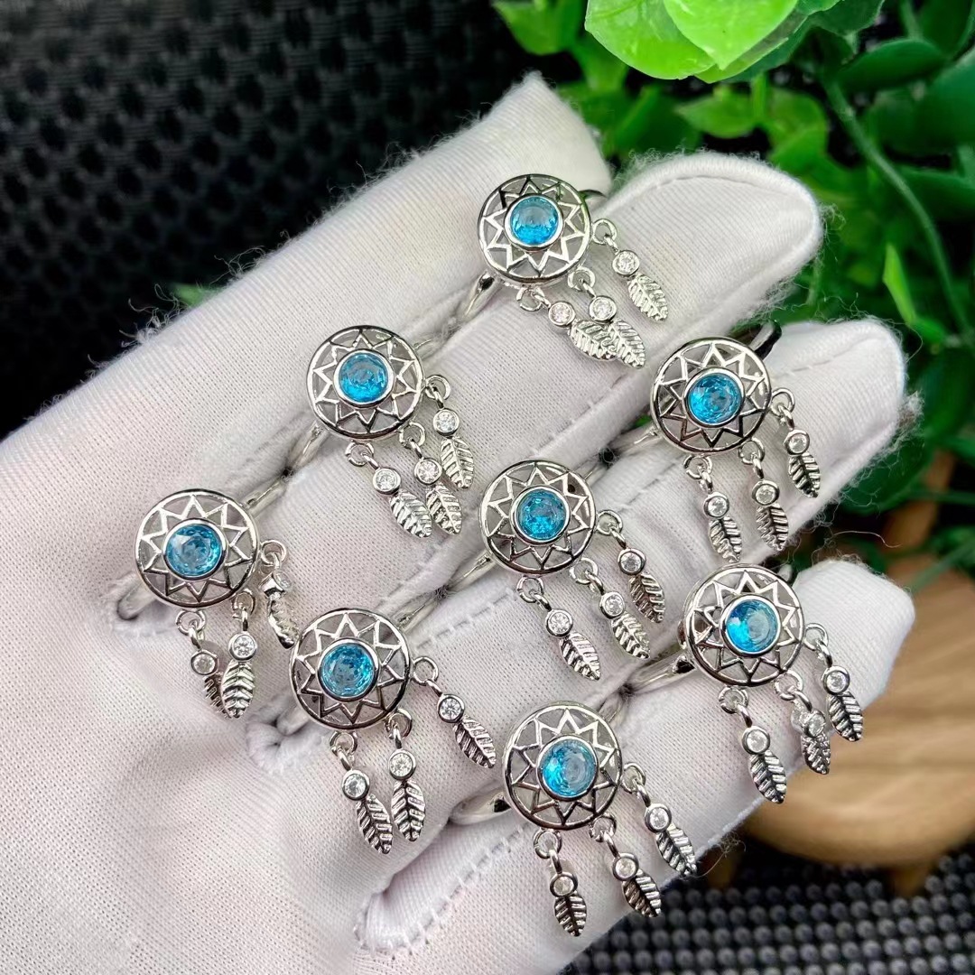 新款天然切面瑞士蓝托帕石戒指款式豪华大气独特女款首饰厂家批发