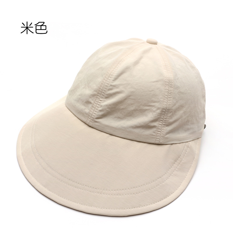 Hat Female Spring and Summer Solid Color Light Board Big Brim Foldable Peaked Cap Outdoor Travel Riding Sun Protection Sun Hat
