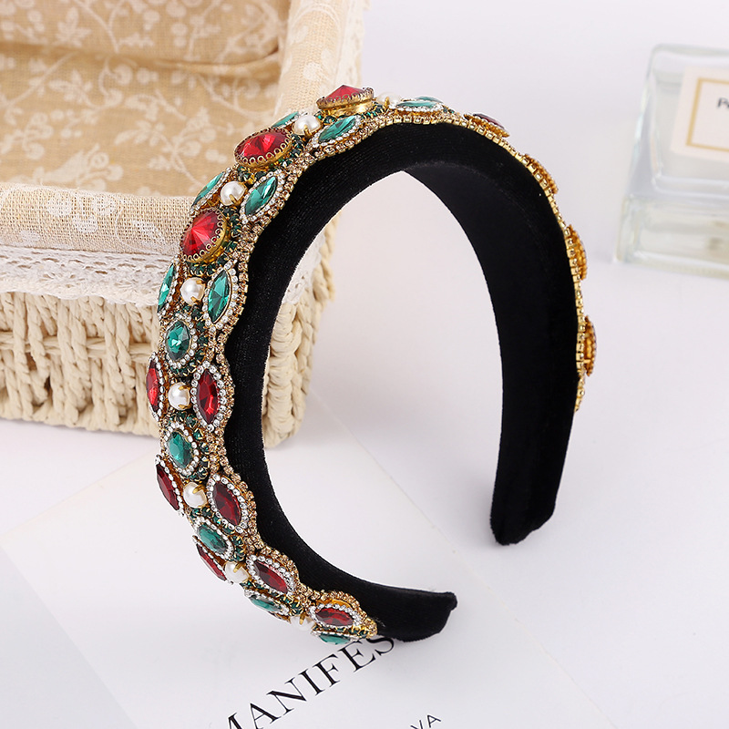 Baroque Affordable Luxury Color Rhinestone Headband Women's Retro Heavy Industry Headband Palace Style Headband Hairpin