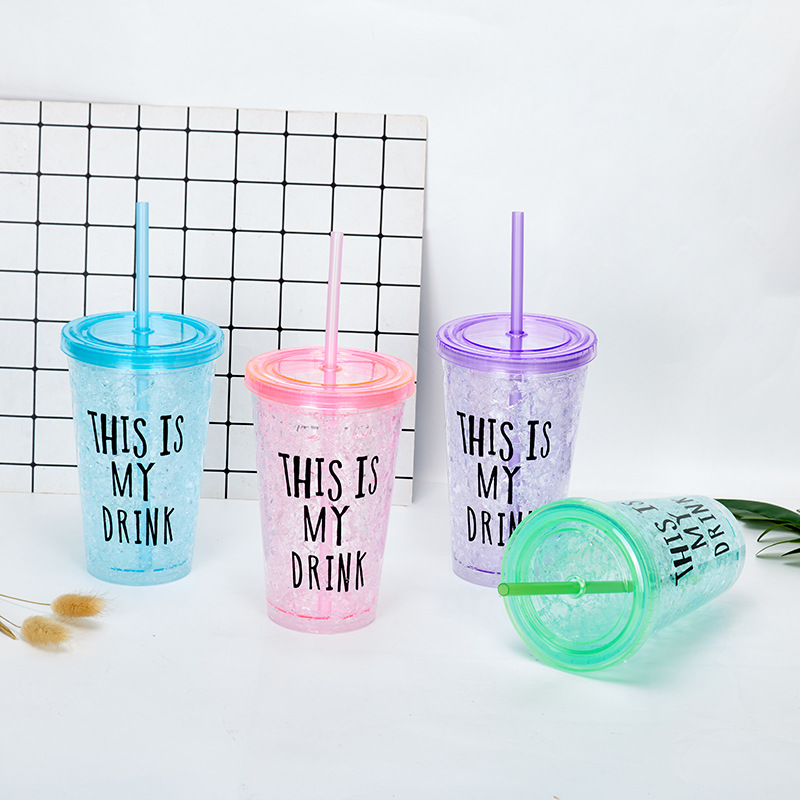 2021 Creative New Plastic Frost Water Bottle Summer Drink Ice Cup Female Cute Fruit Cup with Straw Wholesale Logo