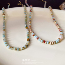 彩色巴洛克珍珠算盘珠玉石项链复古个性设计感锁骨链小众气质项饰