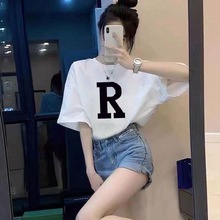白色大码夏季新款纯棉短袖T恤上衣女学生韩版宽松中长款慵懒风潮