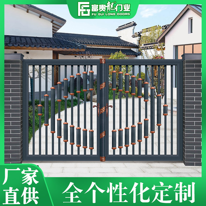 别墅铝艺自动大门平开对开门乡村小区围墙庭院电动大门铝合金