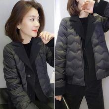 欧洲站新款冬装轻薄时尚西装领黑色羽绒棉服女小个子短款外套