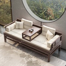 新中式实木老榆木茶桌椅组合卧榻塌推拉沙发椅改良罗汉床客厅套装