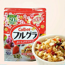 日本calbee卡乐比水果麦片燕麦片即食营养懒人早餐500gx6包/箱