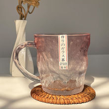 日式带把粉色冰川杯带盖高级感玻璃杯ins女生牛奶水咖啡早餐北勇