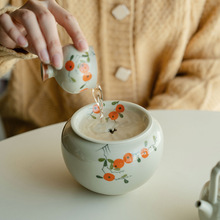 草木灰纯手绘柿子祥云款陶瓷建水茶洗茶渣缸陶瓷带盖家用盖碗水盂
