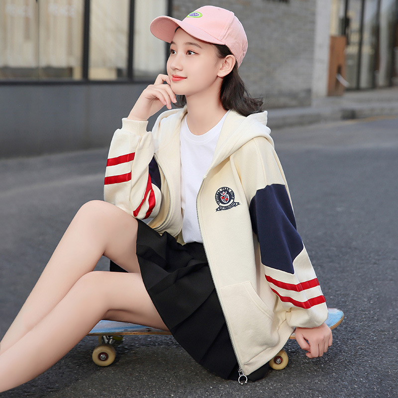 中学生春装女外套少女大童13岁2021春季新款宽松上衣初中学生韩版