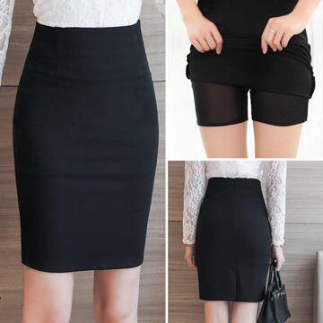 春夏季高腰裙包臀裙职业裙子一步裙弹力裙包裙女工作裙黑色西装裙
