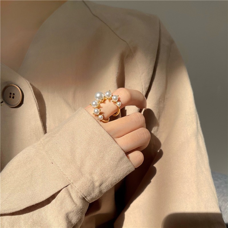 Coffee Yihan Version Sweet Personality High-Grade Pearl Ring Women's New Fashion Special Interest Light Luxury Index Finger Ring Wholesale