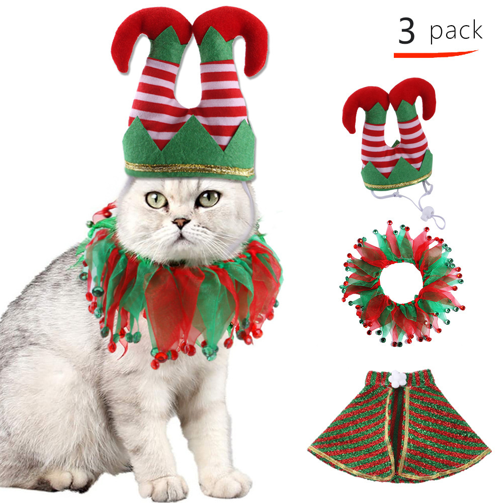 Summary Pet Cat Dog Hat Headdress Scarf Cloak Pet Costume New Year Cloak Christmas Clothes Suit