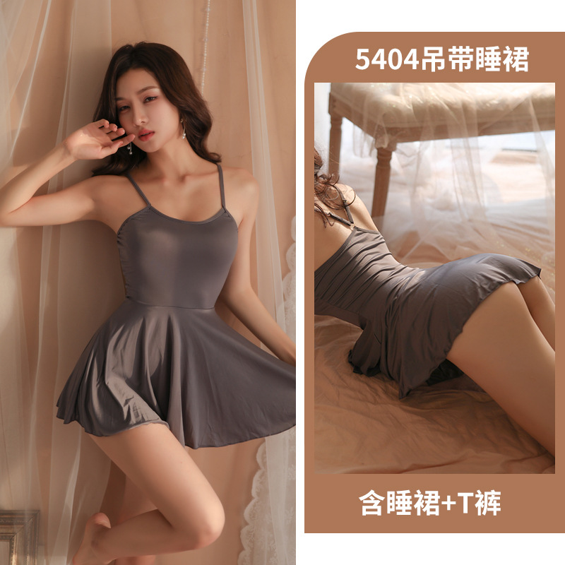 New Suspender Ice Silk Nightdress See-through Sexy Lingerie Sexy Charming Uniform Suit Small Breast Size Exaggerating Bra Flirting Pajamas