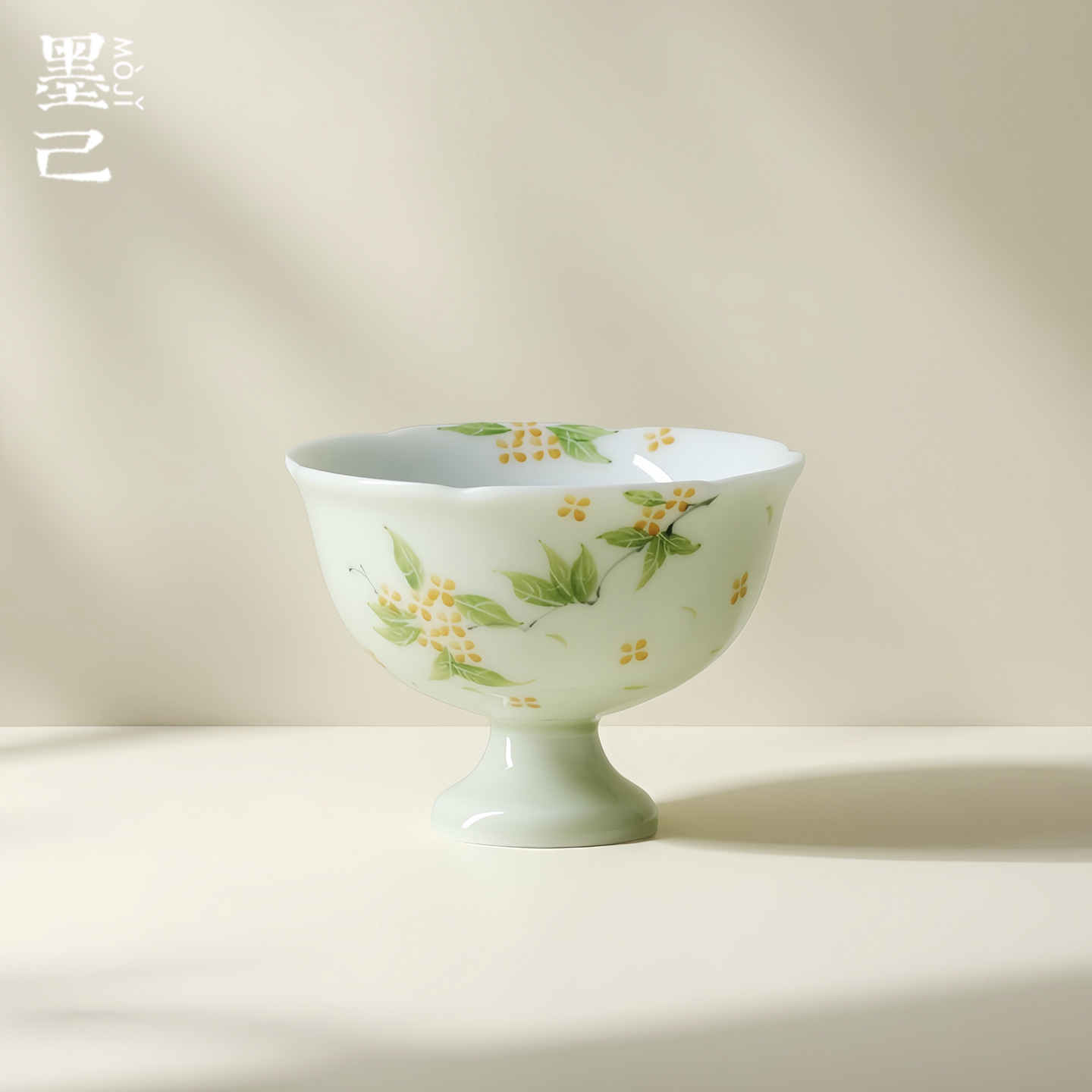 墨己仿宋高足手绘桂花陶瓷花口小茶杯功夫茶具釉下彩茶盏品茗杯