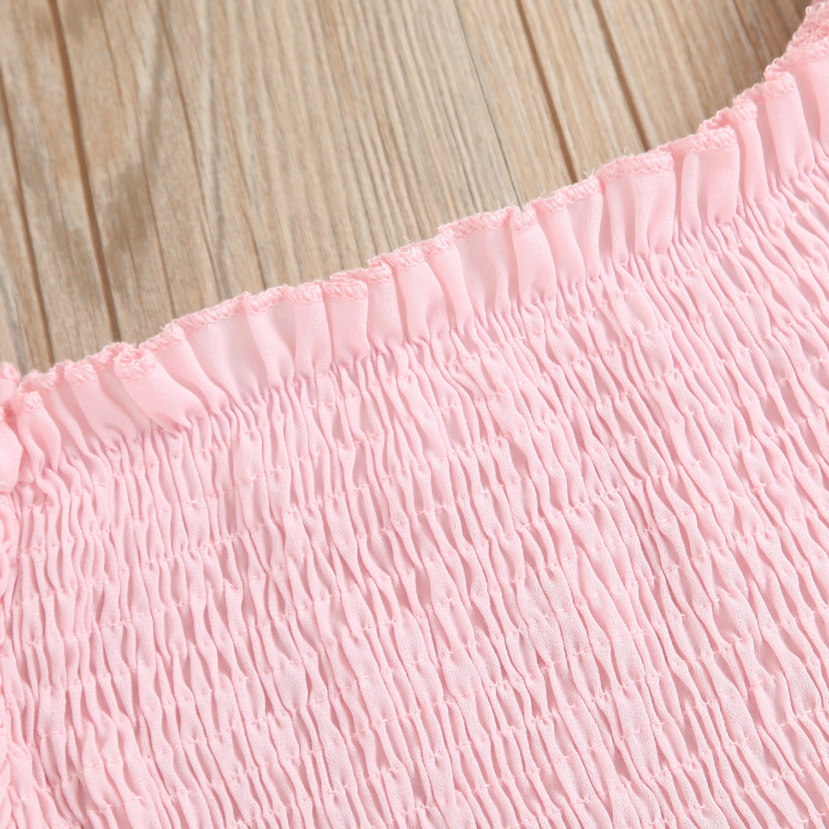 欧美风跨境童装女童纯色打揽喇叭袖套头衫 碎花印花百褶裙附腰带