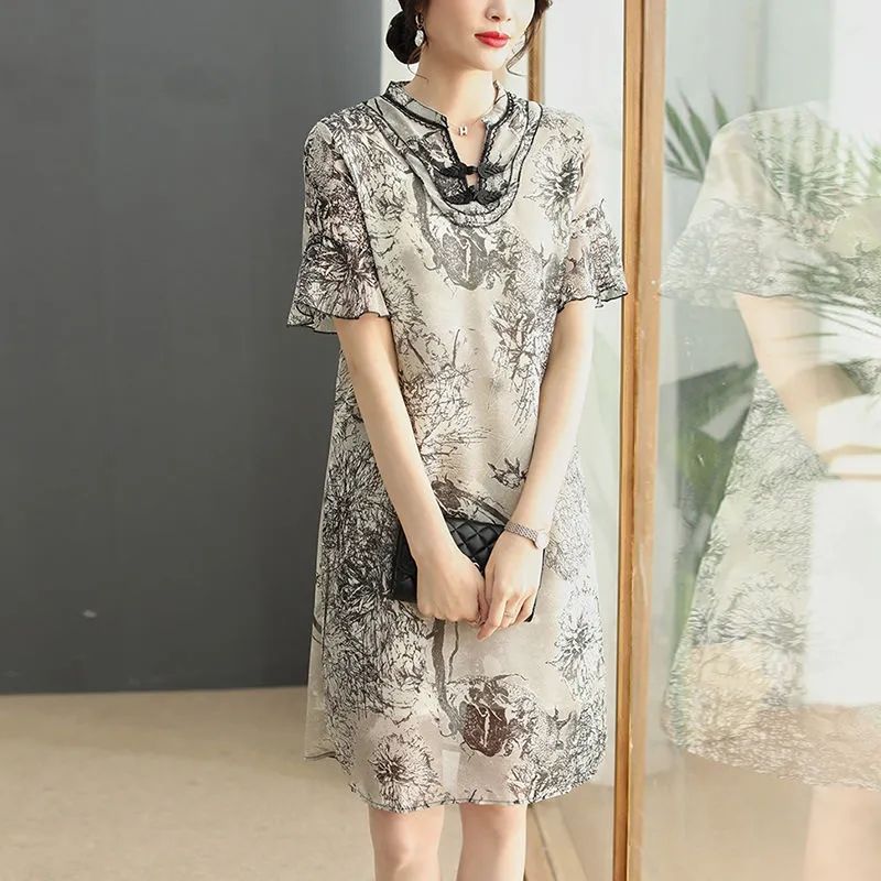 小个子妈妈装夏季洋气质连衣裙中老年女装夏装改良旗袍裙50到60岁