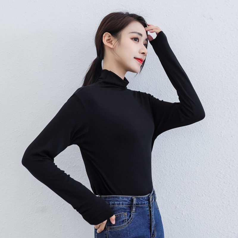 半高领针织短袖打底衫女春夏百搭t恤气质修身半袖紧身黑色上衣潮