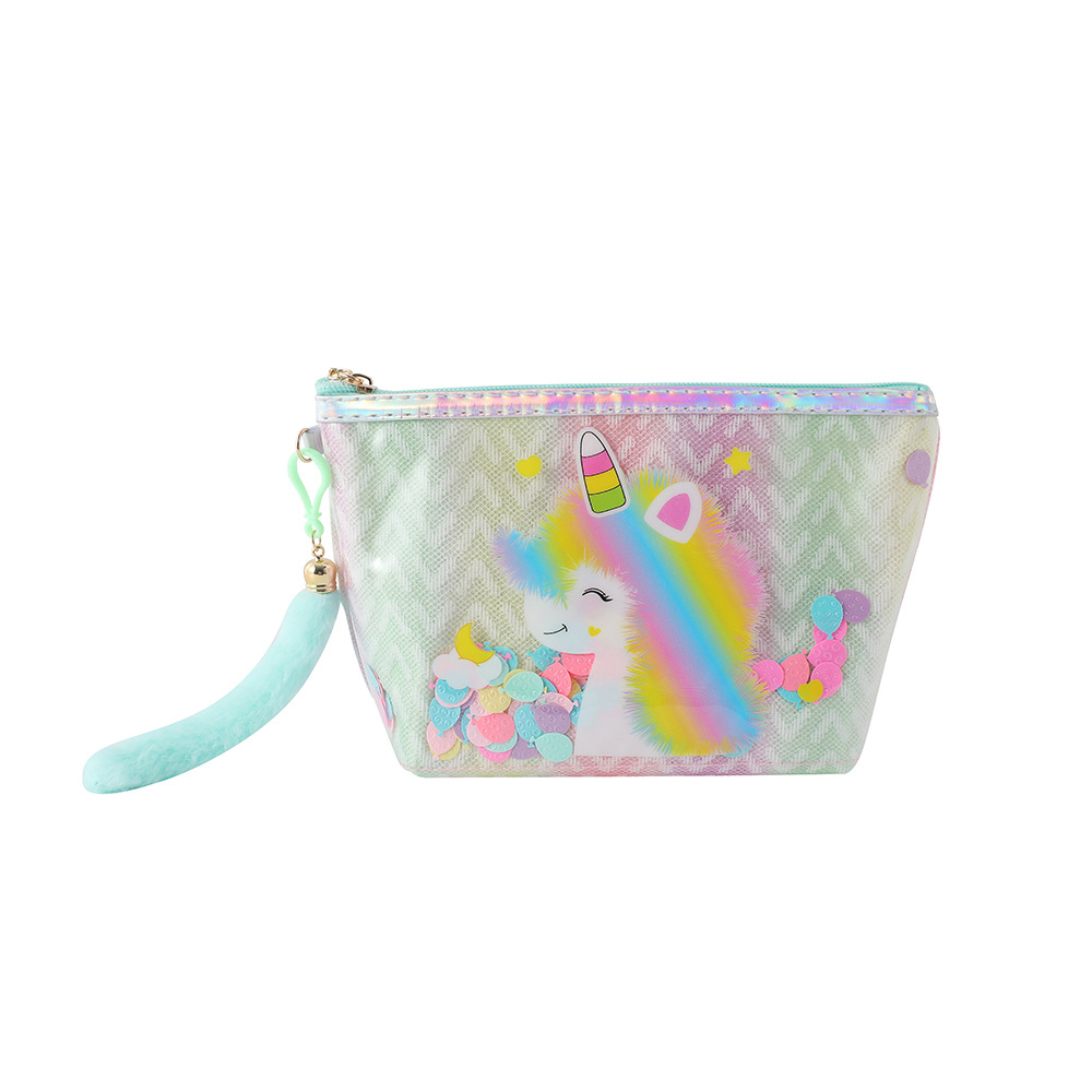 Unicorn Cartoon Cosmetic Bag PVC Transparent Sequin Clutch Children Cute Portable Toiletry Bag Buggy Bag Women