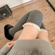 加厚灰色长筒袜女秋冬日系JK黑色大腿袜保暖白色过膝袜蕾丝高筒袜
