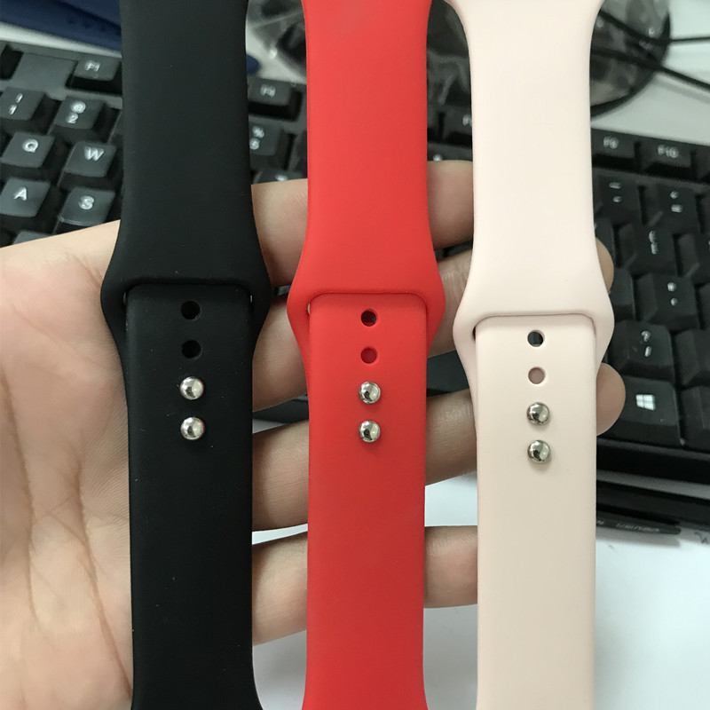 Apple Watch Watchband Solid Color Double Nail Double Buttons Style Apple Watch1-7 Generation Monochrome Silicone Strap