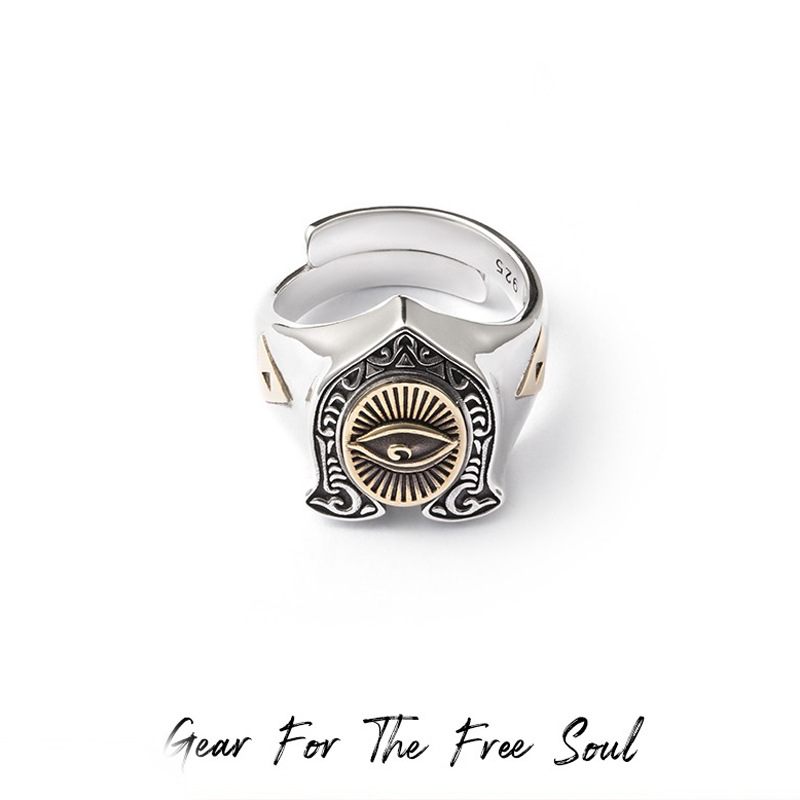 【官方正品】rockride 上帝之眼马蹄铁活口戒指925银个性时尚复古