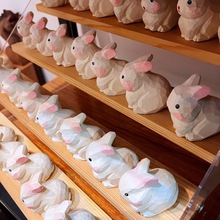 木雕兔子摆件实木木雕兔年小礼品摆件挂件可爱小兔子浩彤木原创新