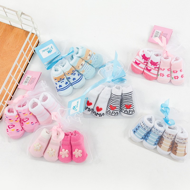 Foreign Trade Kid's Socks Baby's Socks Cute Stripe Heart-Shaped Pattern Candy Color Male and Female Baby Two Pairs of Socks Sand Bag