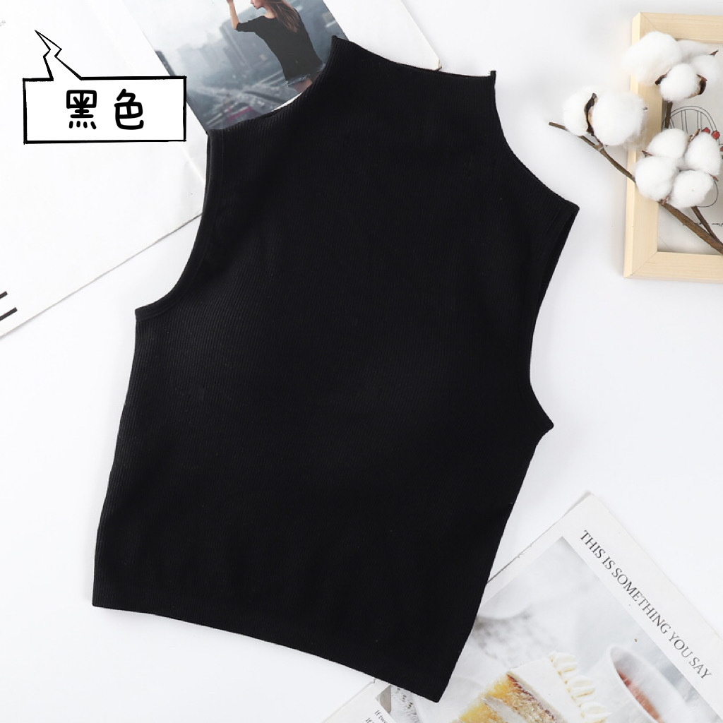 Half Turtleneck Thread Sleeveless Vest Seamless Slim One-Piece Chest Pad Bottoming Underwear Inner Wear Outer Wear Long