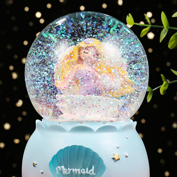 少女心美人鱼水晶球发光飘雪音乐盒女生新年礼物学生礼品树脂摆件