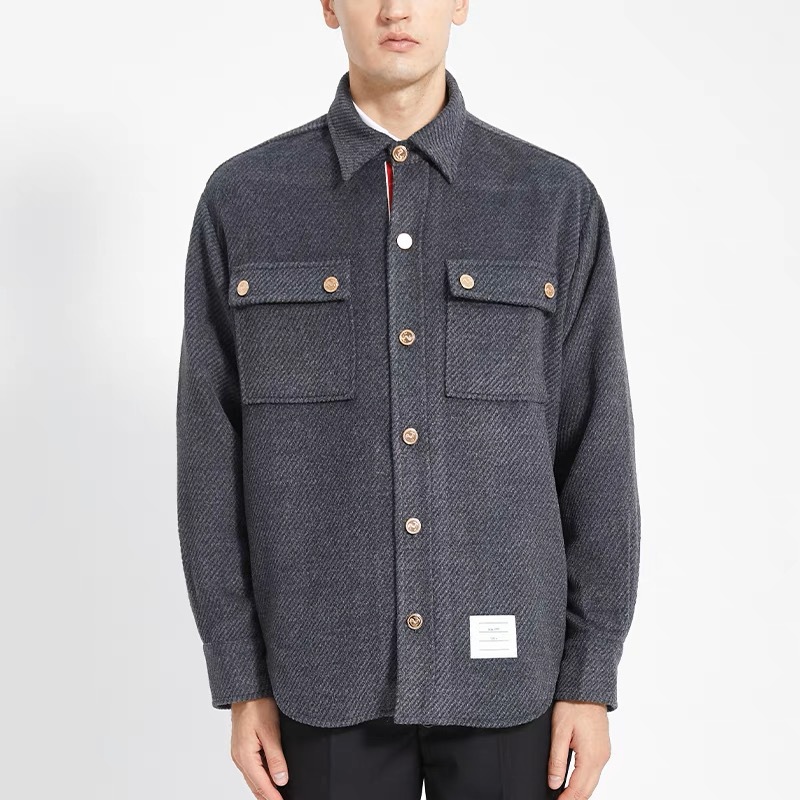 23早春新款tb金扣立领开衫大口袋毛呢衬衫夹克男女情侣款外套