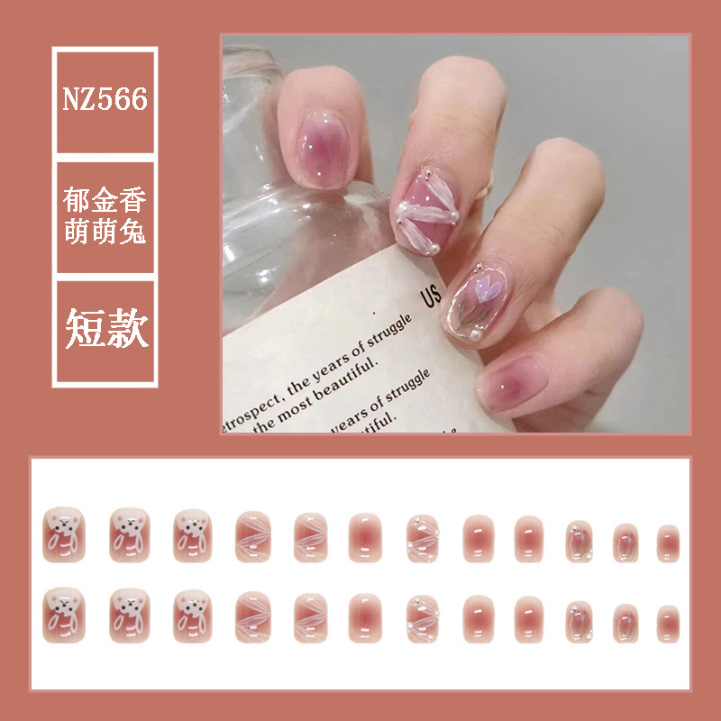 Stereo Rhinestone Wear Nail Tip Length Nail Stickers 2023 New Internet Celebrity Removable Fake Nail Patch Finished Product