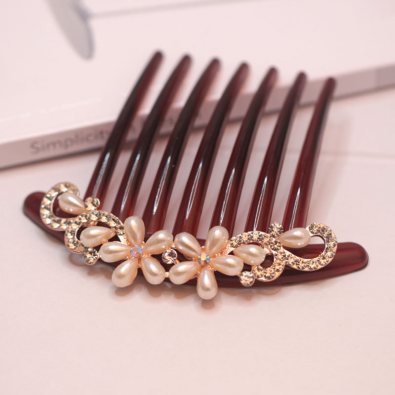 Peacock Hair Comb Korean Pearl Seven-Tooth Hair Comb Updo Rhinestone Women's Back Head Hair Clasp Hair Accessories Headdress Wholesale