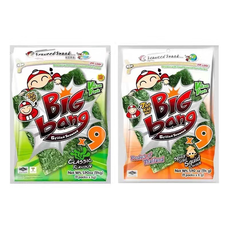 泰国小老板海苔 原味 /鱿鱼味海苔大片网红休闲即食零食54g*6包