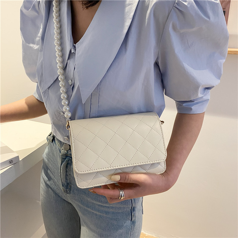 Popular Embroidery Thread Diamond Small Bag 2021 Summer New Bag Women's Bag Stringed Pearls Women's Shoulder Messenger Bag