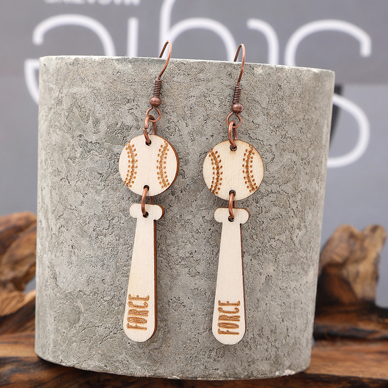 Retro Cross-Border Lightweight Wood Piece Sports Style Baseball Pattern Women's Earrings Eardrops Amazon Aliexpress Xi Yin