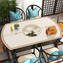 新中式皮革桌垫防水防油餐桌垫椭圆形桌布圆桌折叠桌垫防烫餐台垫