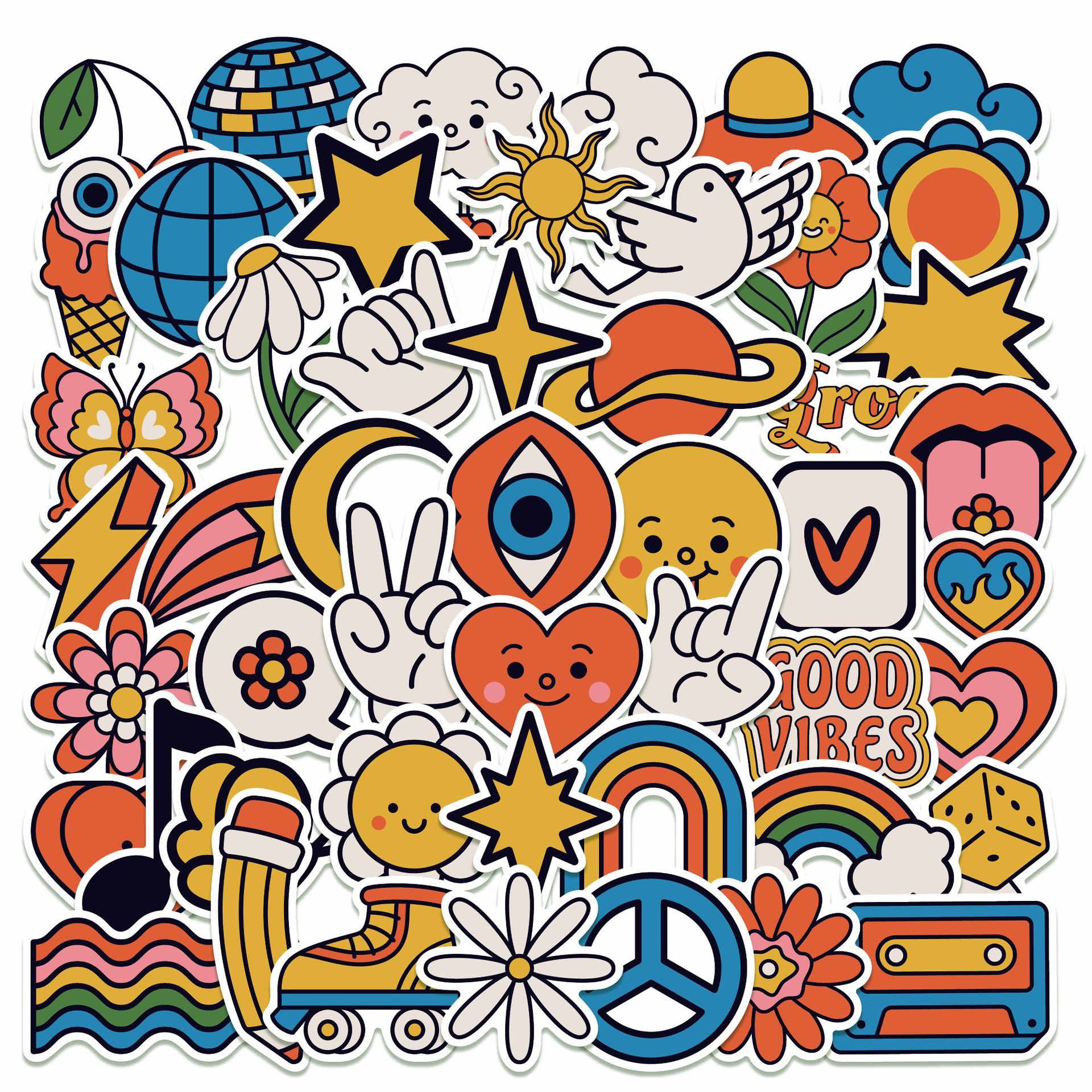 50张可爱嬉皮士贴纸卡通涂鸦贴纸装饰行李箱滑板汽车防水贴纸批发