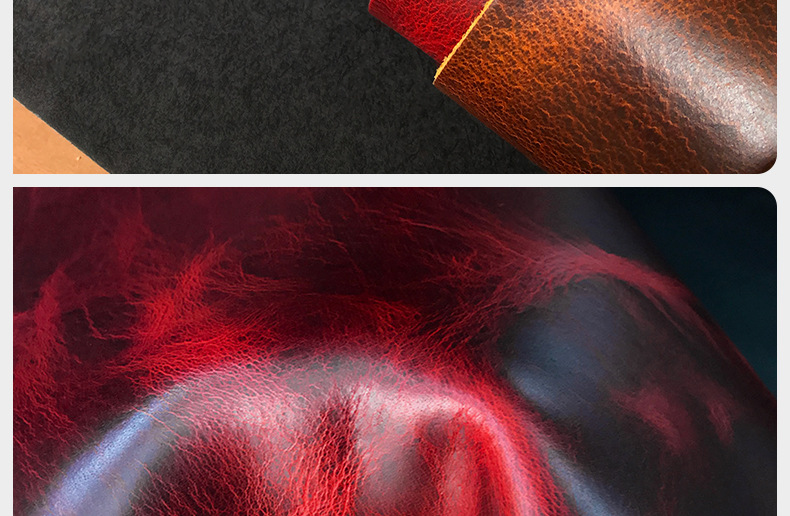 头层牛皮变色油蜡皮 2.0半植鞣爆裂纹双色牛皮 真皮皮料厂家直供